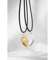 Best Friends 2 adet Siyah İpli Kalp Çift Kolye Unisex (Gümüş)