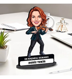 Keman Sanatçısı Kadına Hediye Kişiye Özel Karikatürlü Biblo