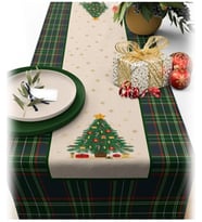 Yılbaşı Temalı Dijital Baskılı Runner Örtüsü Christmas Yeşil 40x140 cm
