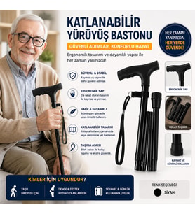 KATLANIR BASTON I Katlanabilir Yürüyüş Bastonu Ayarlanabilir Hafif Alüminyum Baston Ergonomik Saplı Seyahat Tipi