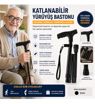 KATLANIR BASTON I Katlanabilir Yürüyüş Bastonu Ayarlanabilir Hafif Alüminyum Baston Ergonomik Saplı Seyahat Tipi