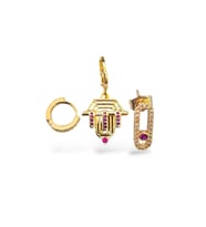 Pembe Taşlı Üçlü Şövalye Çelik Küpe (Gold)