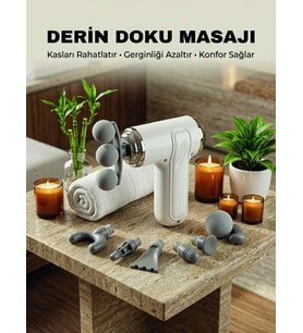 8 Başlıklı Şarjlı Masaj Tabancası 6 Kademeli Hız Ayarlı Derin Doku Kas Masaj Aleti