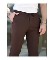 Rahat Şık Kolay Ütülenebilir Slim Fit Kumaş Jogger Pantolon (Kahverengi)