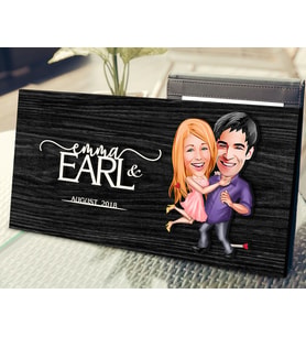 BK Gift Kişiye Özel Sevgililer Karikatürlü Kabartma Figürlü Ahşap Tablo, Duvar Dekoru, Arkadaşa Hediye, Özel Tasarım Ev Hediyesi-3 (Siyah)