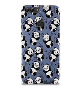 Huawei P Smart Uyumlu Lansman Kılıf Panda Tasarımlı İçi Kadife Kapak-Petrol Mavisi (Şeffaf)