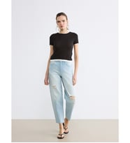 LCW Jeans İndigo Boyfriend Yırtık Detaylı Kadın Jean Pantolon