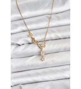 316L Çelik Zincir Gold Renk Kelebek Model Kadın Kolye - TJ-BKO10676
