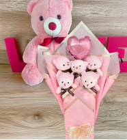 Premium 35 cm Peluş Ayı ve Kalp Balonlu Romantik Pembe Peluş Ayıcık Buketi