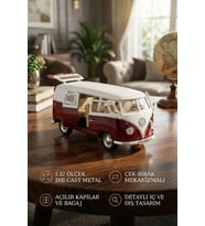 1:32 Ölçek Metal Çek Bırak Nostaljik Volkswagen T1 Minibüs Vosvos Oyuncak Araba - Bordo (13 cm)