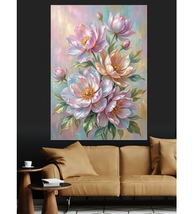 Pastel Lotus Çiçekleri Buketi Dekoratif Kanvas - Mdf Ahşap Tablo