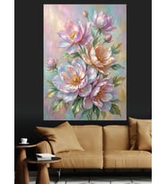 Pastel Lotus Çiçekleri Buketi Dekoratif Kanvas - Mdf Ahşap Tablo