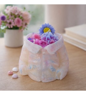 Büyük Boy Çiçek Tasarımlı Dekoratif Mum  Ev Hediyesi Lüks Mum 900 gr - Masa Vitrin Dekoru (Beyaz-Pembe)