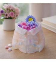 Büyük Boy Çiçek Tasarımlı Dekoratif Mum  Ev Hediyesi Lüks Mum 900 gr - Masa Vitrin Dekoru (Beyaz-Pembe)