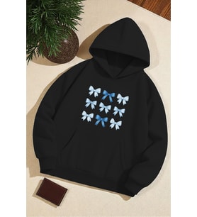 Unisex Kurdele Baskılı Tasarım Oversize Sweatshirt (Siyah)