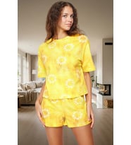 Örme %100 Pamuk Güneş Desenli Pijama Takımı Yaz Rahatlığı Premium Kalite Uzun Ömürlü Trend Tasarım
