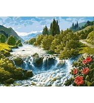 Şelale Sayılarla Boyama Seti(40x50 cm Tuval Şasesine Gerili)