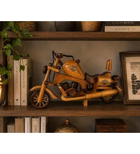 Ahşap Chopper Motosiklet Maketi Dekoratif Masa ve Kitaplık Raf Süsü Vintage Tasarım Biblo Modeli