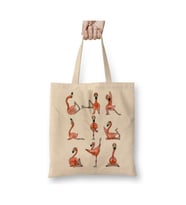 Flamingo Yoga Beyaz Bez Çanta Uzun Saplı Alışveriş Çantası Plaj Çantası