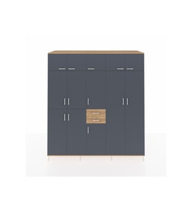 Kronos Dolap 10 Raflı 2 Çekmeceli 3 Askılı 220x59x243 Çam-Antrasit/Çam