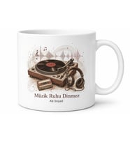 Müzik Aşığı Retro Plak Çalar Nostaljik Melodi Baskılı Porselen Kupa Bardak Hediye