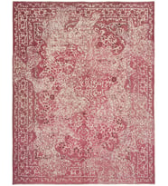 Pembe Halı El Dokuma Yün Karışımlı Eskitme Stil Salon Halısı Bordürlü Nostaljik Tasarım Detayı