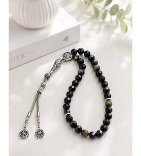 Gold Obsidyen Tesbih Premium Kalite 8 mm Parlak Faset Kesim Tesbih Şık Tasarım