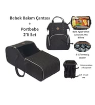 Miniklife Lüx Keten 2'li Bebek Taşıma Seti Ana Kucağı Portbebe Ve Bakım Çantası (Siyah)