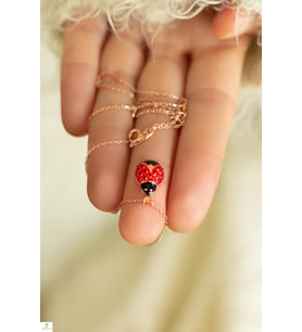 Uğur Böceği Gümüş Kolye 925 Ayar Kırmızı Mineli Kolye (Rose)