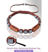 Sertifikalı Gerçek Küp Terahertz - Kahverengi Obsidyen Taşı Bileklik (Çok Renkli)