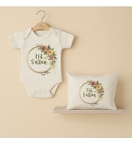 Pia Baby Premium %100 Pamuk İsme Özel Organik Baskılı Çıtçıtlı Bebek Body Ve Yastık Kılıfı 5088-19 (Ekru)