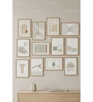 12 Parça Modern Architectural Line Art 2 Renk Seçenekli Çerçeve Görünümlü Tablo Seti