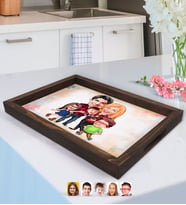 BK Gift Kişiye Özel Aile Karikatürlü Doğal Ahşap Tepsi-5