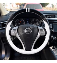 Nissan X-Trail T32 Dikme Direksiyon Kılıfı Parlak Siyah Beyaz Detaylı Beyaz Çift Yüzük ve Dikiş 2014-2017