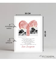 Parmak izi poster tablo, Çerçeve CAM , Kişiye Özel, Konsept, Sevgiili Arkadaş (30x40) (Beyaz)