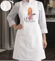 BK Gift Kişiye Özel Karikatürlü Çapraz Askılı Beyaz Mutfak Önlüğü - 8, Aşçı Önlüğü, Şef Önlüğü, Anneye Hediye