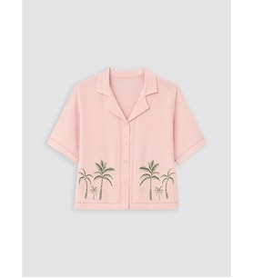 LCW DREAM Pembe Gömlek Yaka Nakışlı Kadın Pijama Üst