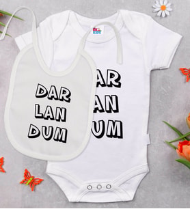 BK Kids Darlandum Tasarımlı Beyaz Bebek Body Zıbın ve Mama Önlüğü Hediye Seti-2
