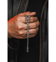 Erkek Tesbih - Hicran Oksitli 925 Ayar Gümüş Erkek Tespih Orta Boy 29gr