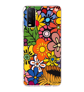PrintiFy Vivo Y20 ile Uyumlu 1mm Slim Fit Retro Renkler 2 Baskılı Şeffaf  Kılıf