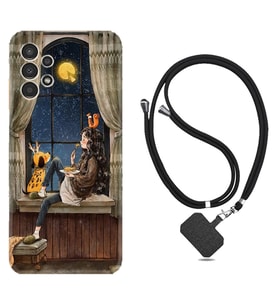 Samsung Galaxy M14 Kılıf Resimli Boyun Askılı İpli Desenli Silikon Dog And Girl 1358