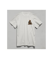 Oturan Ayı Baskılı Unisex Yarım Kollu Bisiklet Yaka %100 Pamuk Oversize T-shirt (Beyaz)