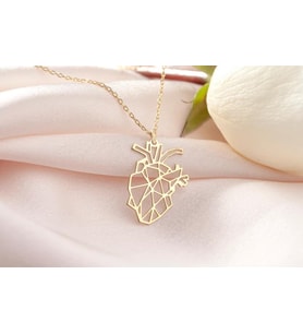 Origami Kalp Model Kolye 925K Gümüş Sevgiliye Hediye (Gold)