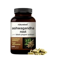 NatureBell Ashvaganda with Black Pepper Extract, 240 Capsules. (Renksiz)
