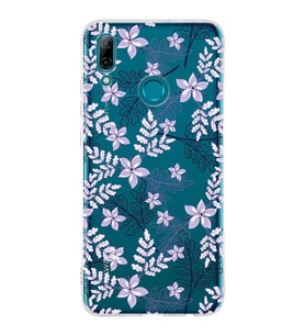 Huawei P Smart 2019 Uyumlu Kapak Floral Lila Tasarımlı Şeffaf Silikon Kılıf