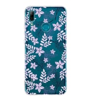 Huawei P Smart 2019 Uyumlu Kapak Floral Lila Tasarımlı Şeffaf Silikon Kılıf