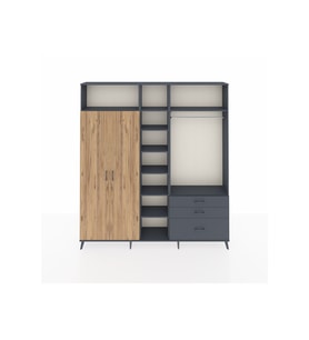 Arges Dolap 9 Raflı 3 Çekmeceli 2 Askılı 220x30x243 Antrasit-Çam/Antrasit