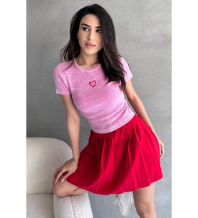 Nare Pembe Yıkamalı Nakışlı Body (Pembe)