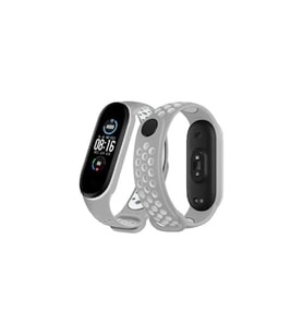 Mi Band 4 Spor Delikli Kordon - Gri-Beyaz