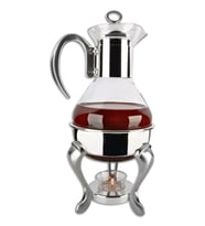 Gümüş Çay Servis Cam Hazneli Alttan Mum Isıtıcılı Fondü